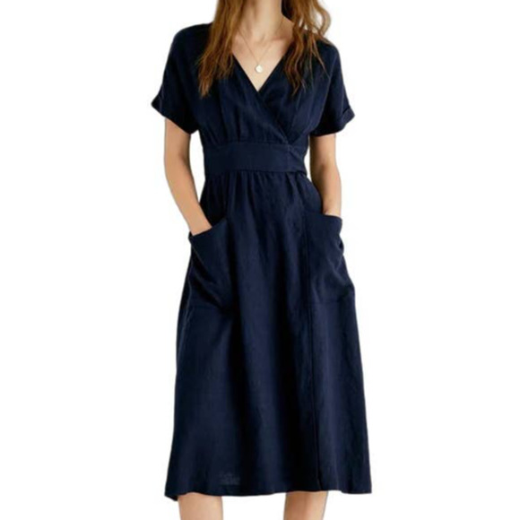 Cove Dresses & Skirts - Grae Cove Frankie 100% Linen Short Sleeve V-Neck A-Line Wrap Dress XL